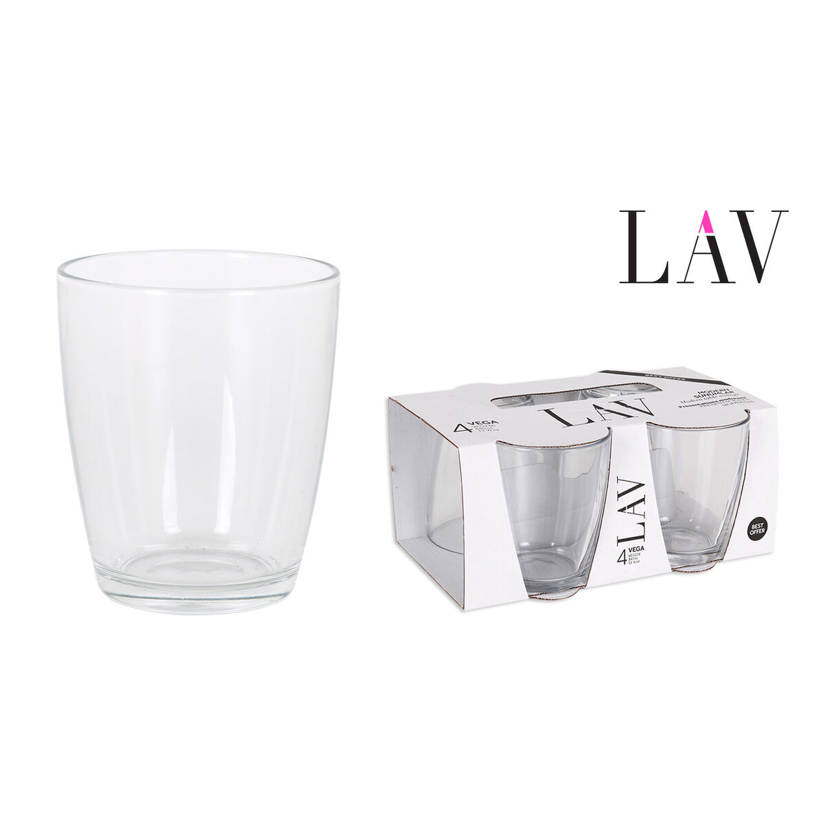 Set of glasses LAV VEGA Transparent Glass 340 ml 4 Pieces (12 Units)