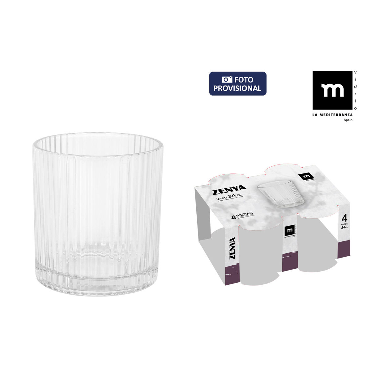 Set of glasses La Mediterránea Zenya Transparent Glass 340 ml 4 Pieces (6 Units)