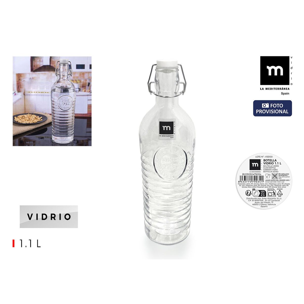 Glass Bottle La Mediterránea Glass 1,1 L (12 Units)