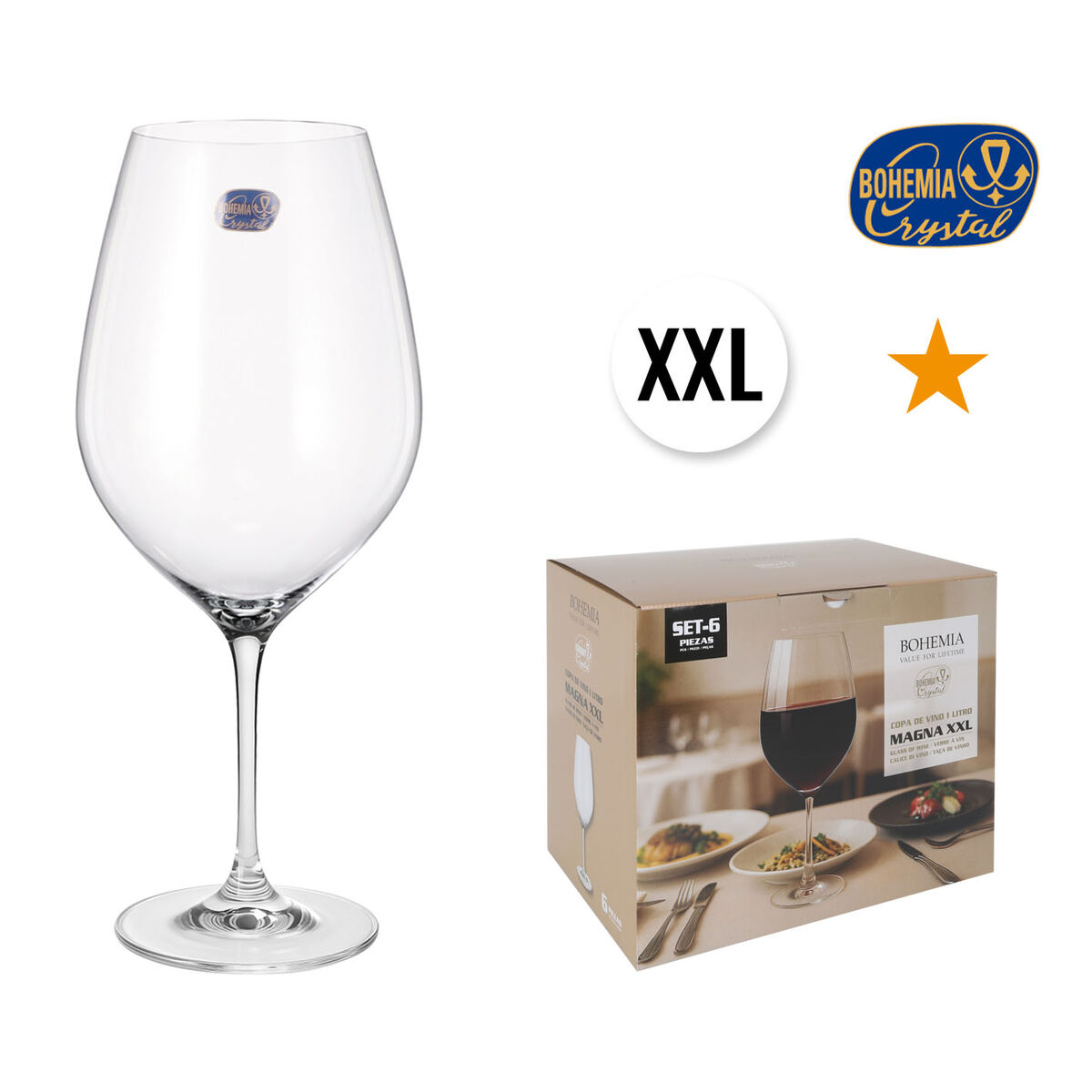 Wine glass set Bohemia Crystal Magna xxl Transparent Glass 1 L 6 Pieces (4 Units), view 2