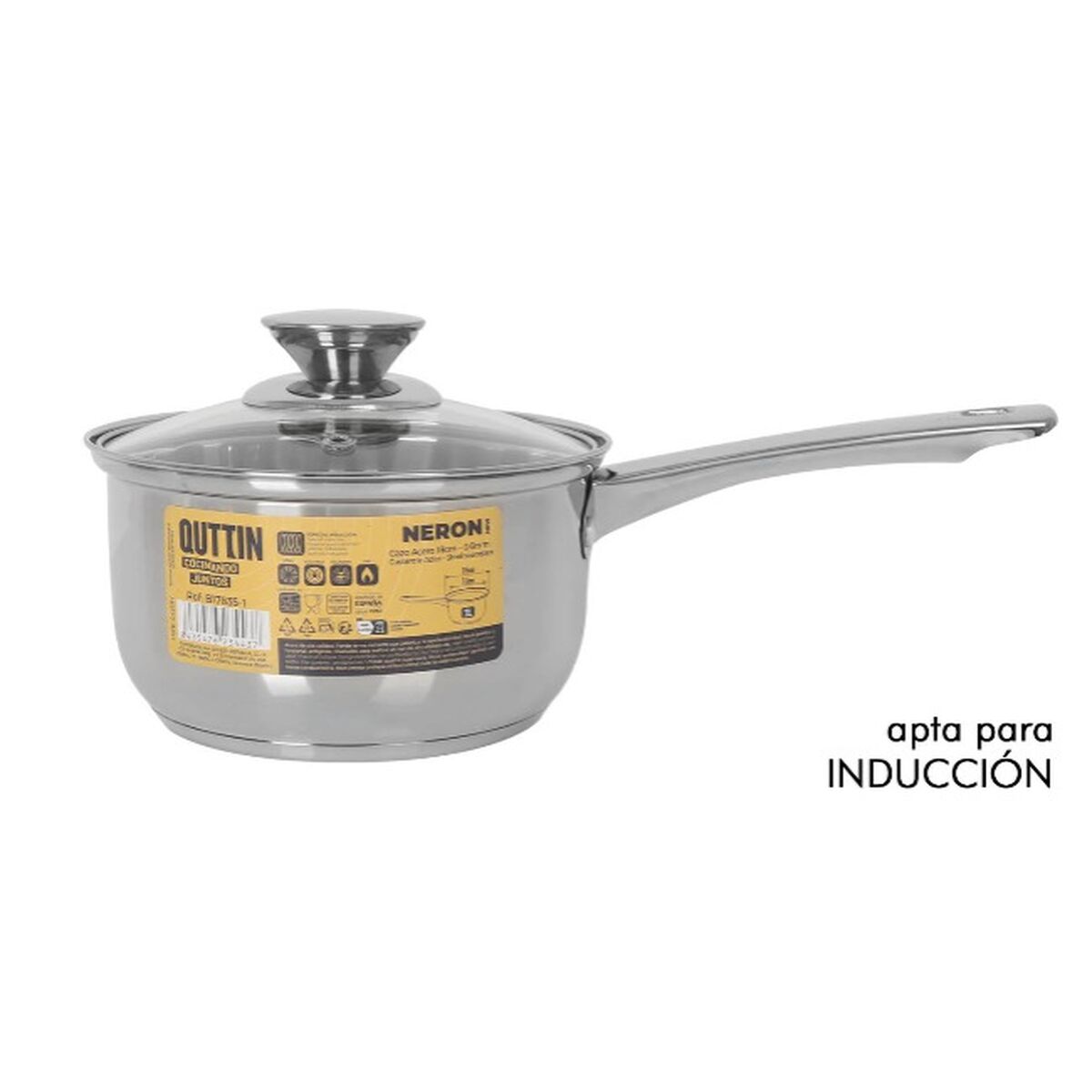 Saucepan with Lid Quttin New neron Silver Steel Ø 16 cm 2 L 33 x 17,5 x 10 cm (4 Units), view 3