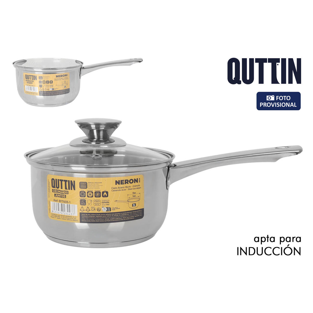 Saucepan with Lid Quttin New neron Silver Steel Ø 16 cm 2 L 33 x 17,5 x 10 cm (4 Units)