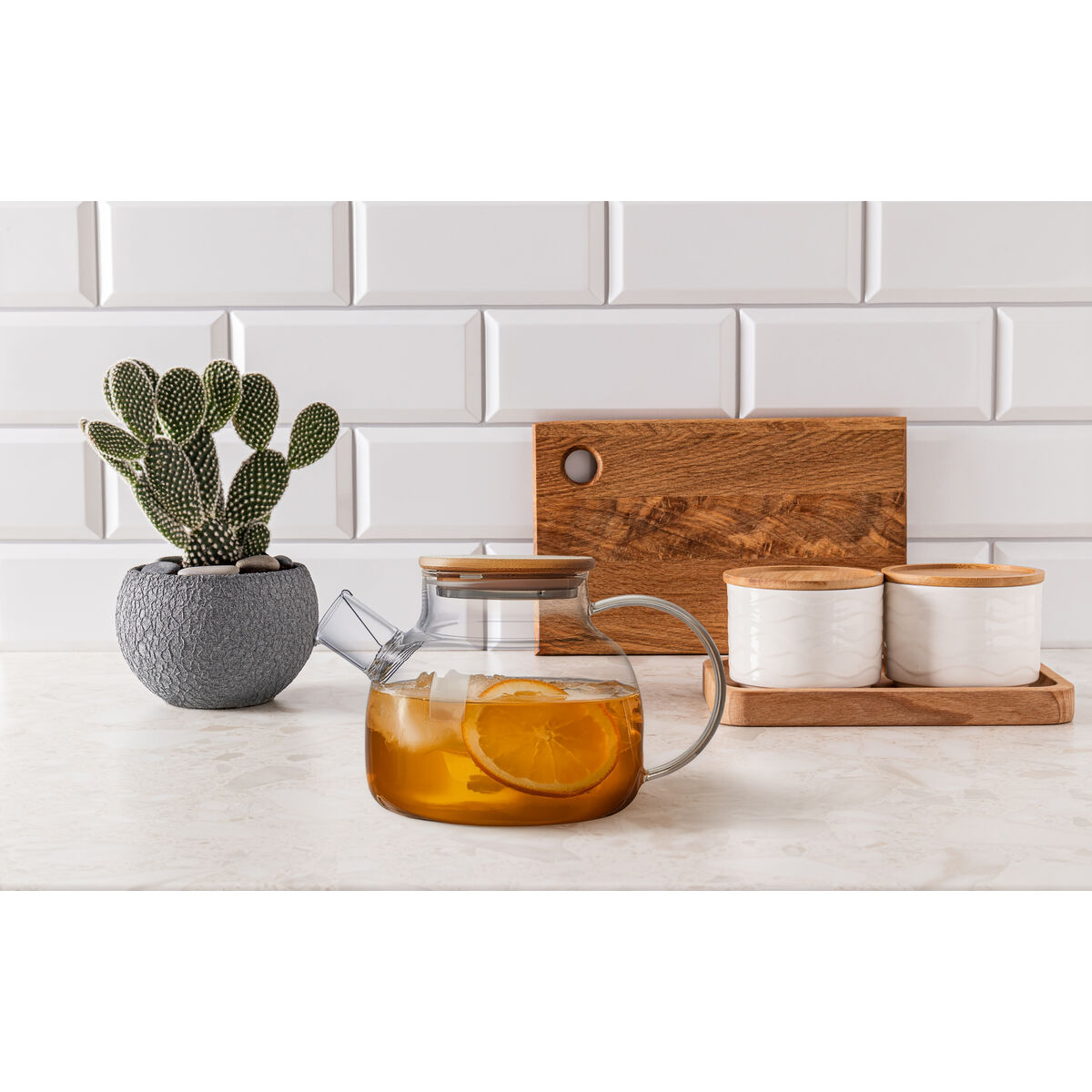 Teapot La Mediterránea Brown Transparent Bamboo Borosilicate Glass 1 L (12 Units), view 4