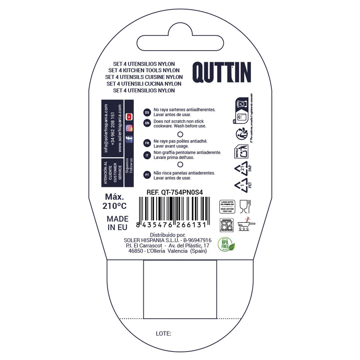 Kitchen Utensils Set Quttin Quttin Nylon 36 X 10,3 X 10 cm Black 4 Pieces (6 Units), view 3