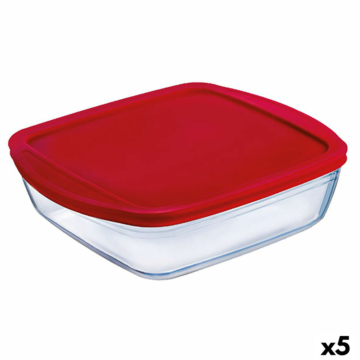 Panier-repas carré avec couvercle Ô Cuisine Cook&store Ocu 25 x 22 x 5 cm Rouge 2,2 L Silicone verre