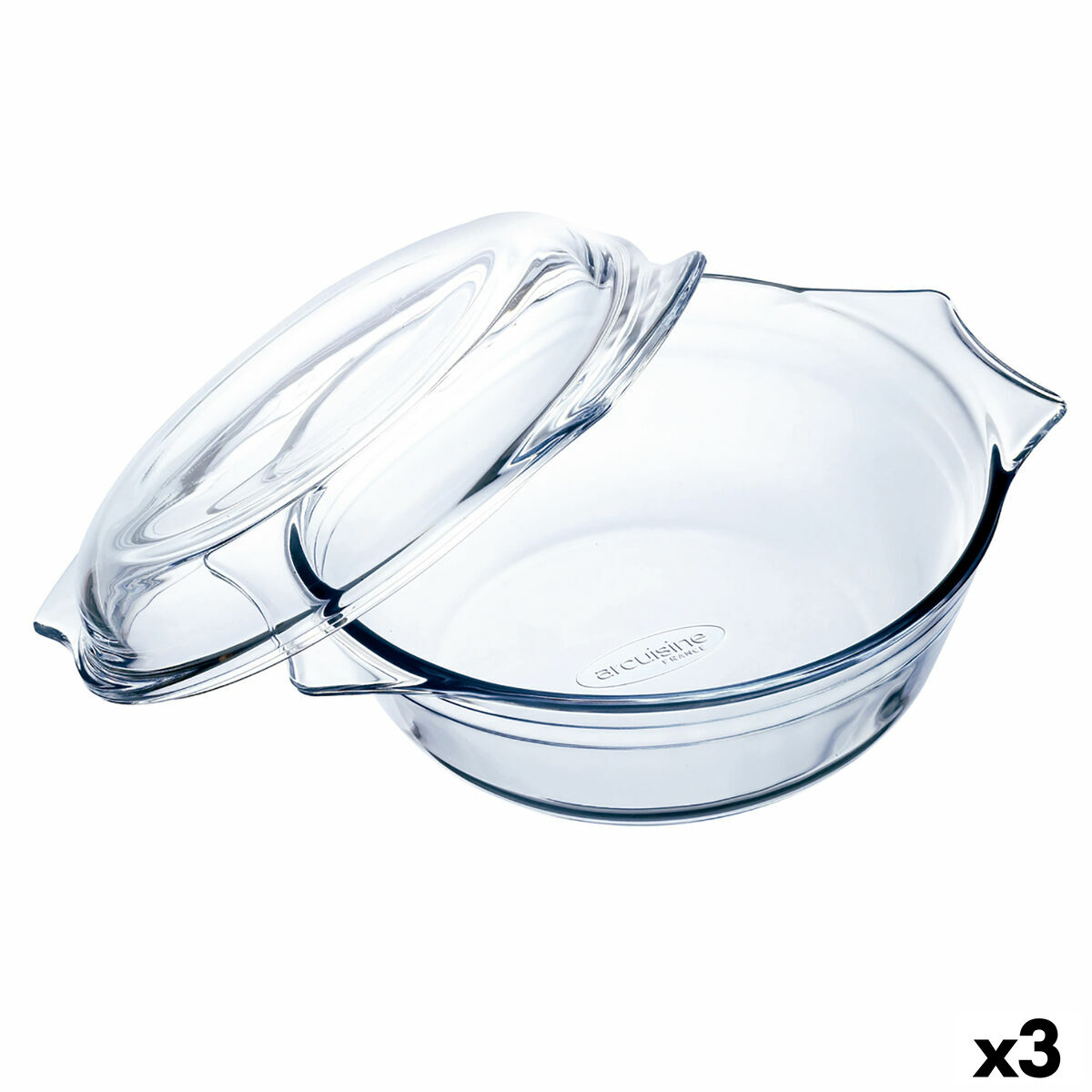 Plat de Four Ô Cuisine   Avec couvercle 23,5 x 20,5 x 10 cm Transparent verre (3 Unités)