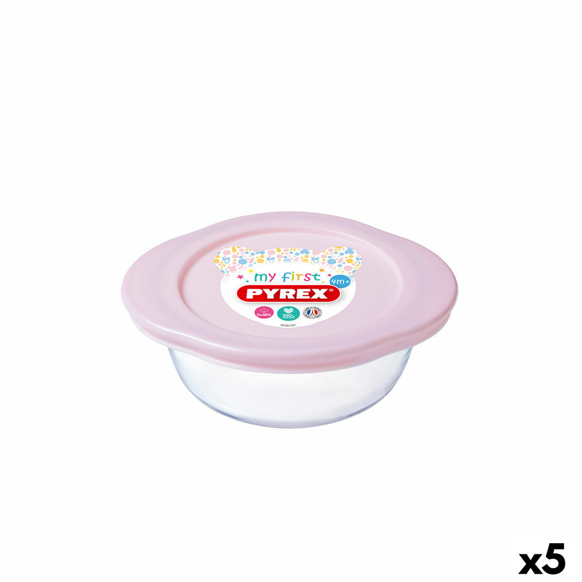 Panier-repas rond avec couvercle Pyrex Baby Storage Transparent verre (350 ml) (5 Unités)