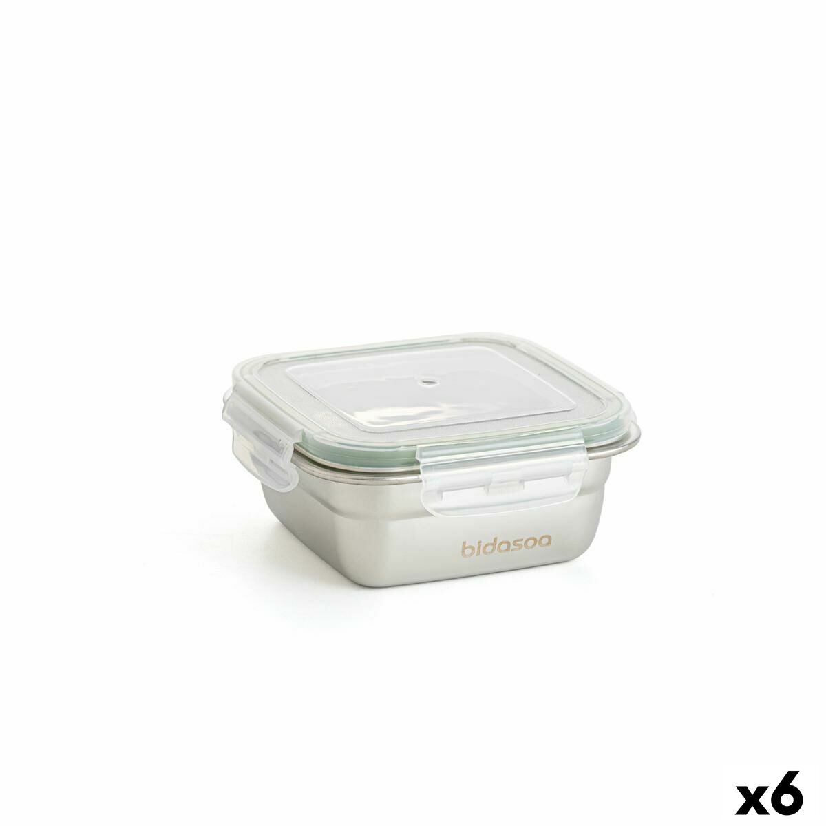 Boîte à lunch hermétique Bidasoa Theo 12,5 x 12,5 x 6 cm Argenté 400 ml Métal (6 Unités)