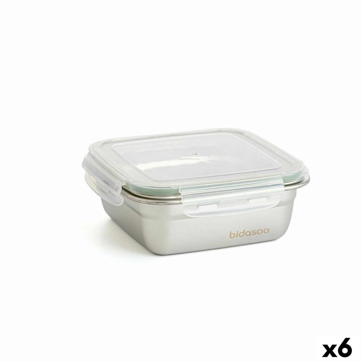Boîte à lunch hermétique Bidasoa Theo 15,3 x 15,3 x 6,3 cm Argenté 750 ml Métal (6 Unités)