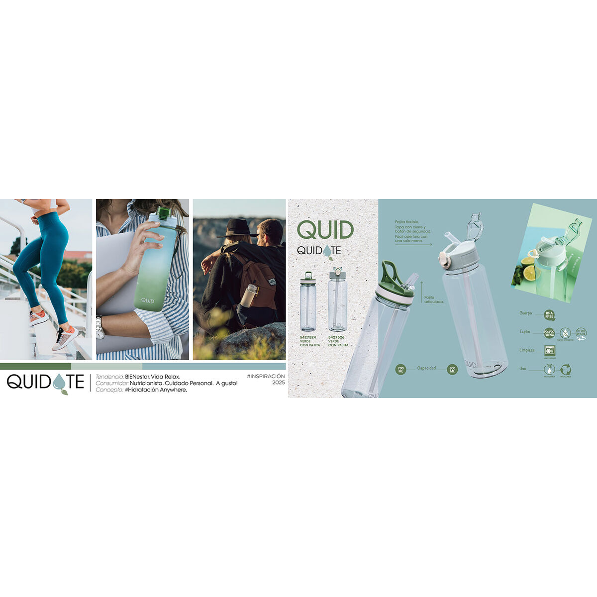 Image secondaire de Bouteille d'eau Quid Quidate Vert Plastique 700 ml (12 Unités)