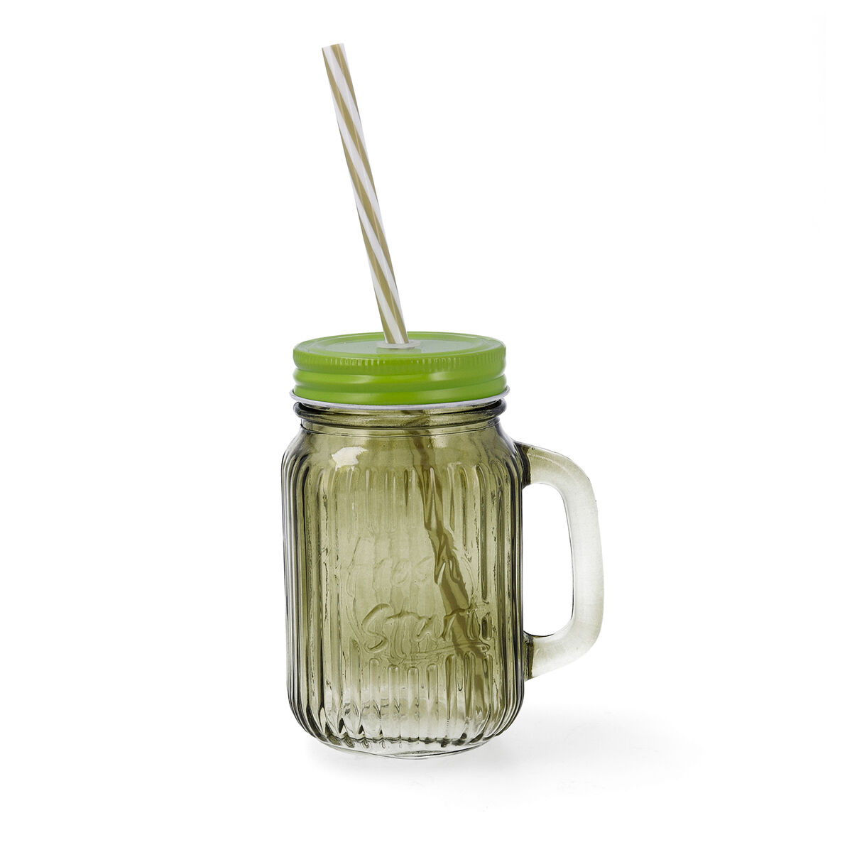 Image secondaire de Carafe avec Couvercle et Paille Quid Maison Vert verre 450 ml (12 Unités)