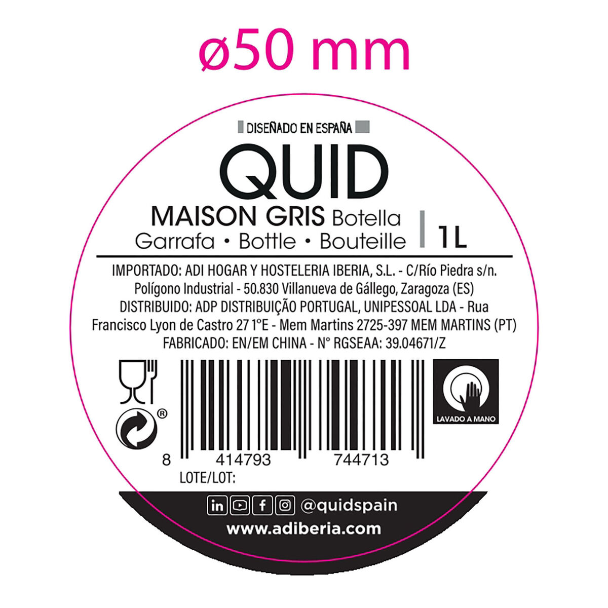Image secondaire de Bouteille d'eau Quid Maison Gris verre 1 L (12 Unités)