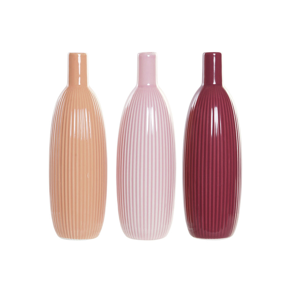 Vase DKD Home Decor Pink Porcelain Shabby Chic Coral Terracotta (3 pcs) (10 x 10 x 32 cm)