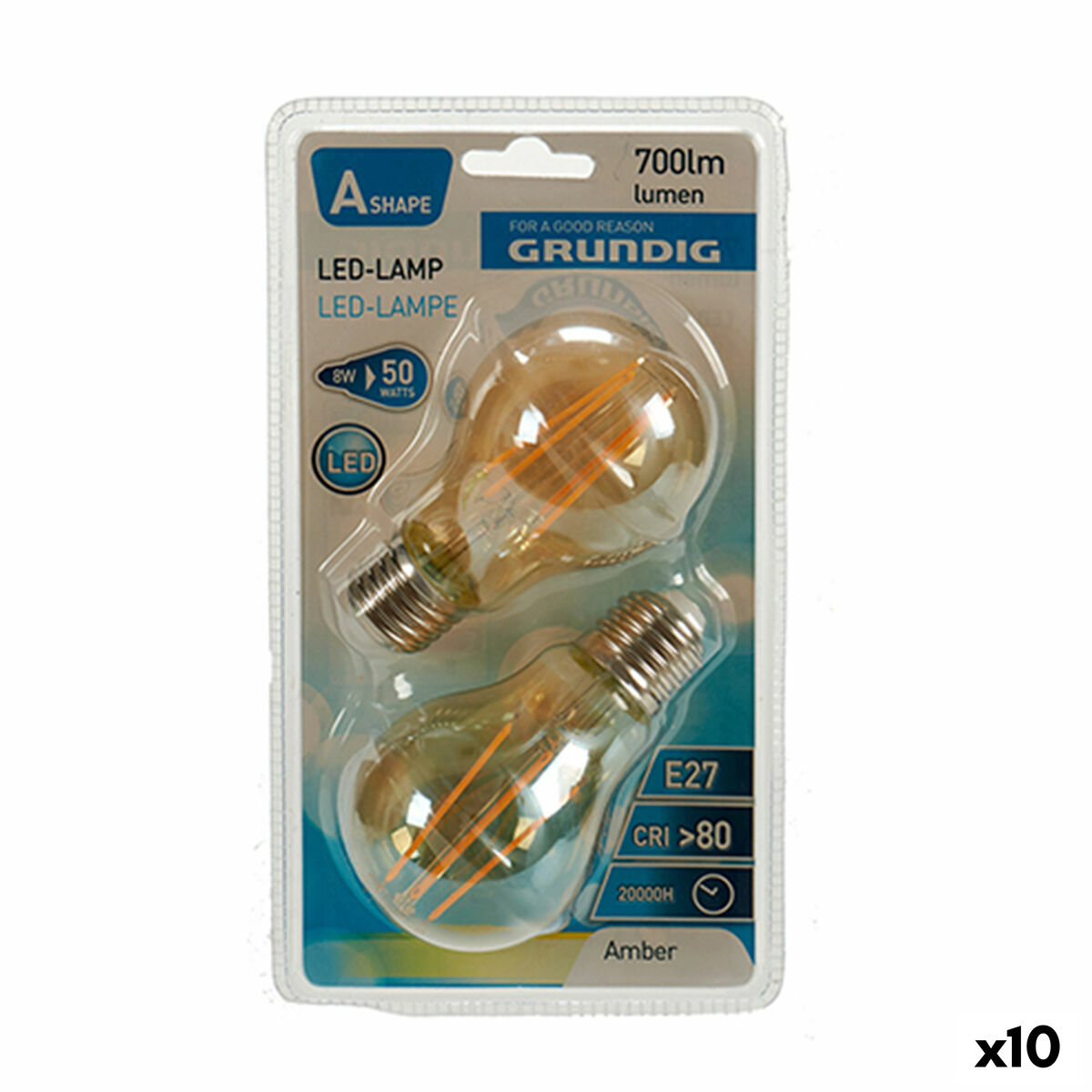 LED-lampe Grundig 8 W 2300 K E27 Rav 700 lm (10 enheder) (6 x 10 x 6 cm)