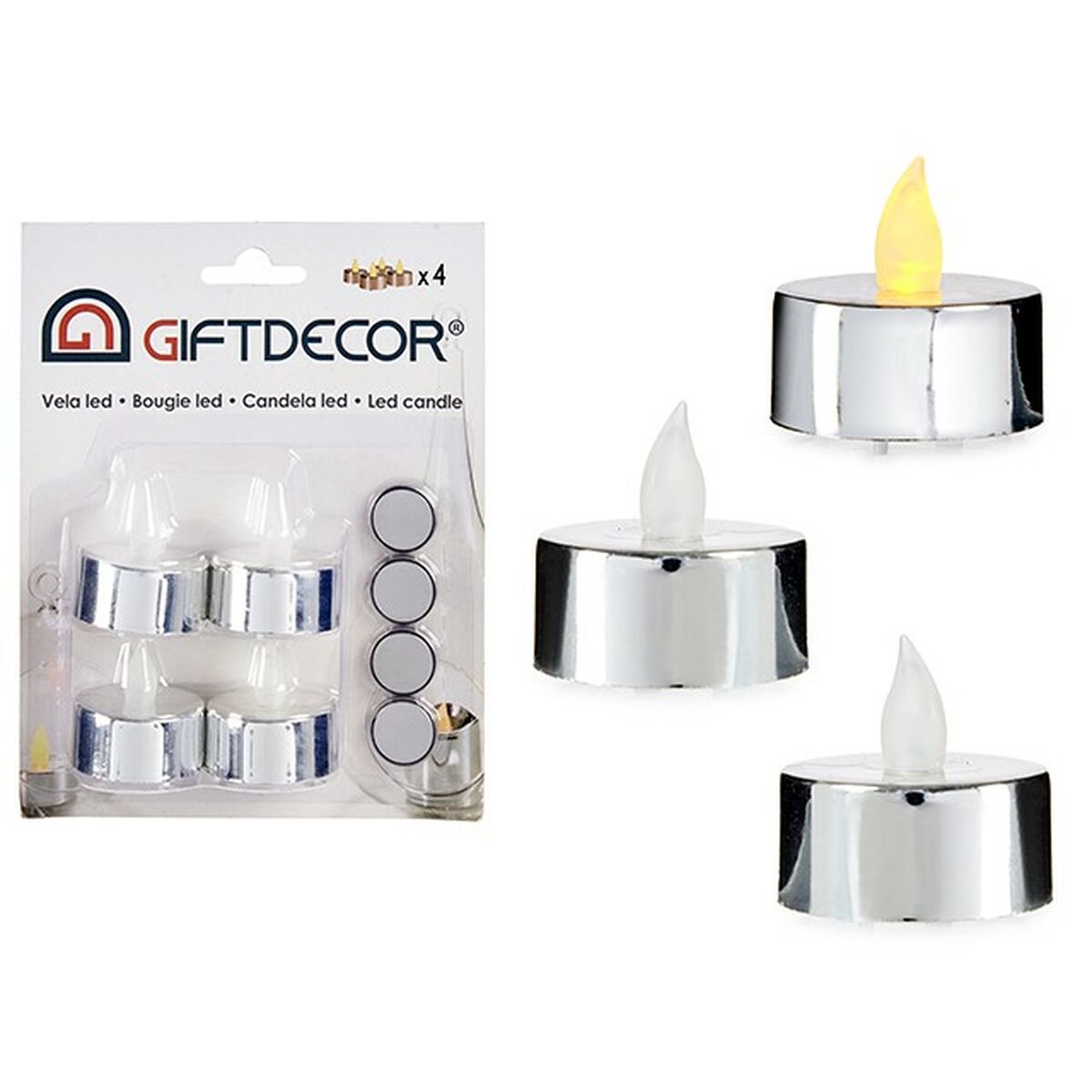 Candle Set Gift Decor Silver 4 x 4 x 3,7 cm 13,5 x 17 x 4 cm (12 Units)