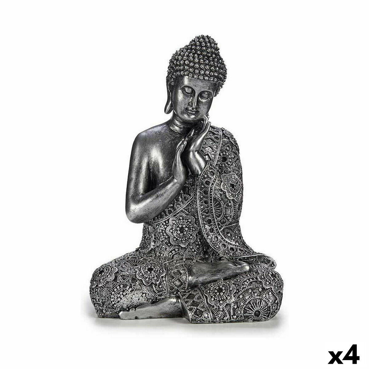 Dekorativ figur Buddha Siddende Sølvfarvet 22 x 33 x 18 cm (4 enheder)