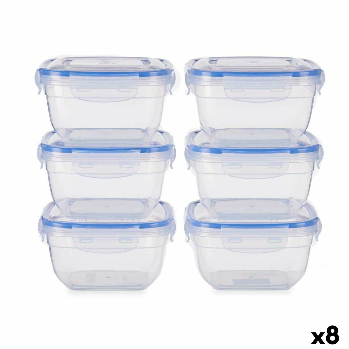 Ensemble de Boîtes à Lunch Hermétique Bleu Transparent Plastique 900 ml 14,5 x 8,5 x 14,5 cm (8 Unités)