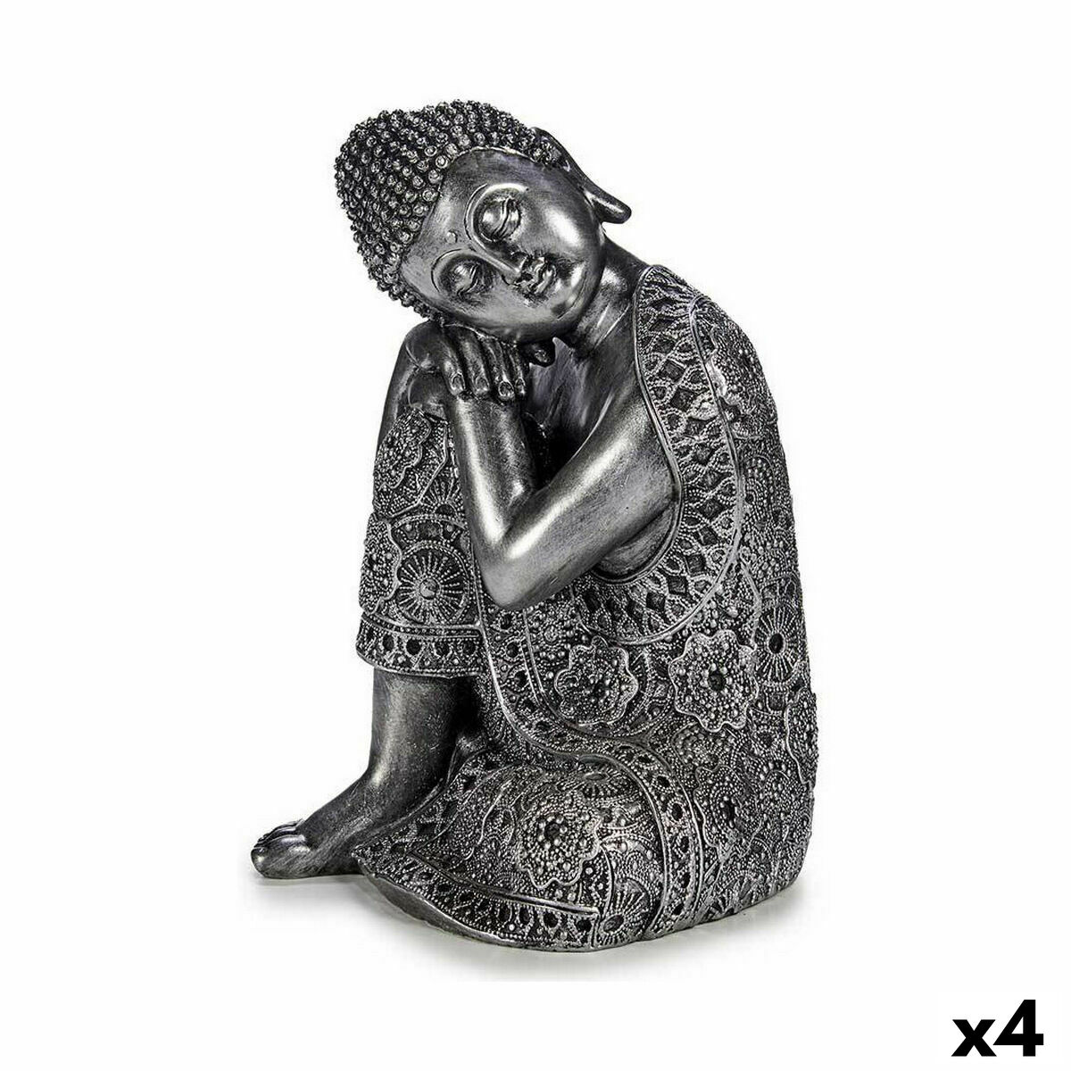 Dekorativ figur Buddha Siddende Sølvfarvet 20 x 30 x 20 cm (4 enheder)