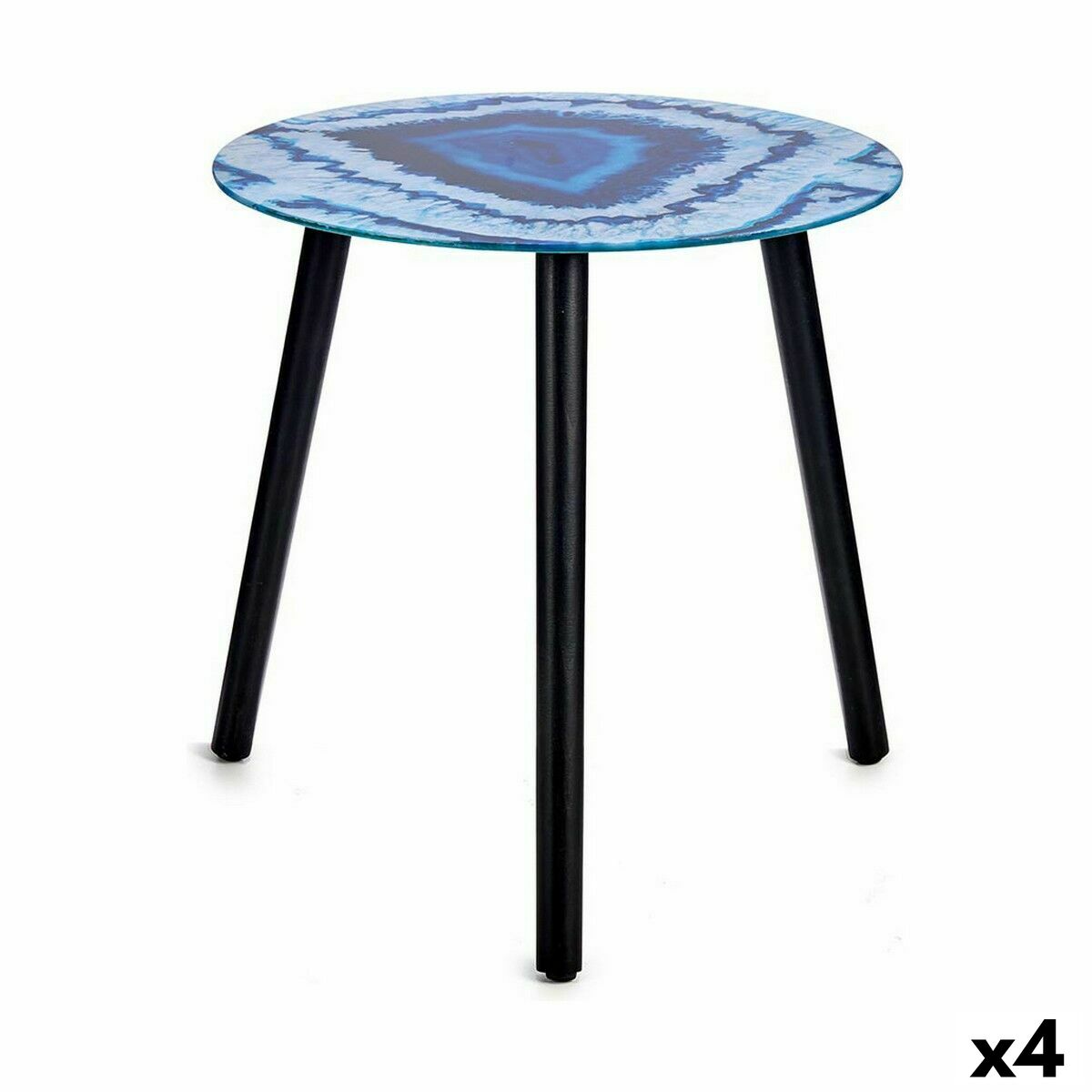 Table d'appoint Marbre Bleu Noir Verre 40 x 41,5 x 40 cm (4 Unités)