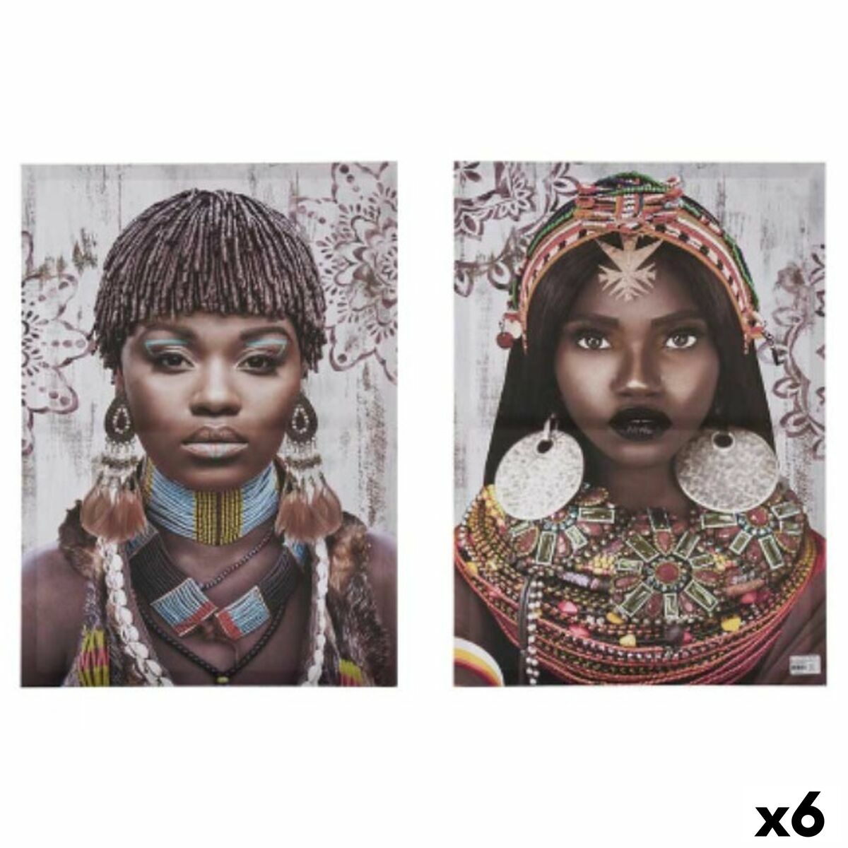 Jeu de 2 tableaux Toile Africaine 70 x 50 x 1,5 cm (6 Unités)
