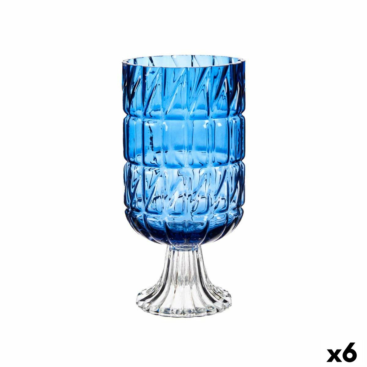 Vase Taillé Bleu Verre 13 x 26,5 x 13 cm (6 Unités)