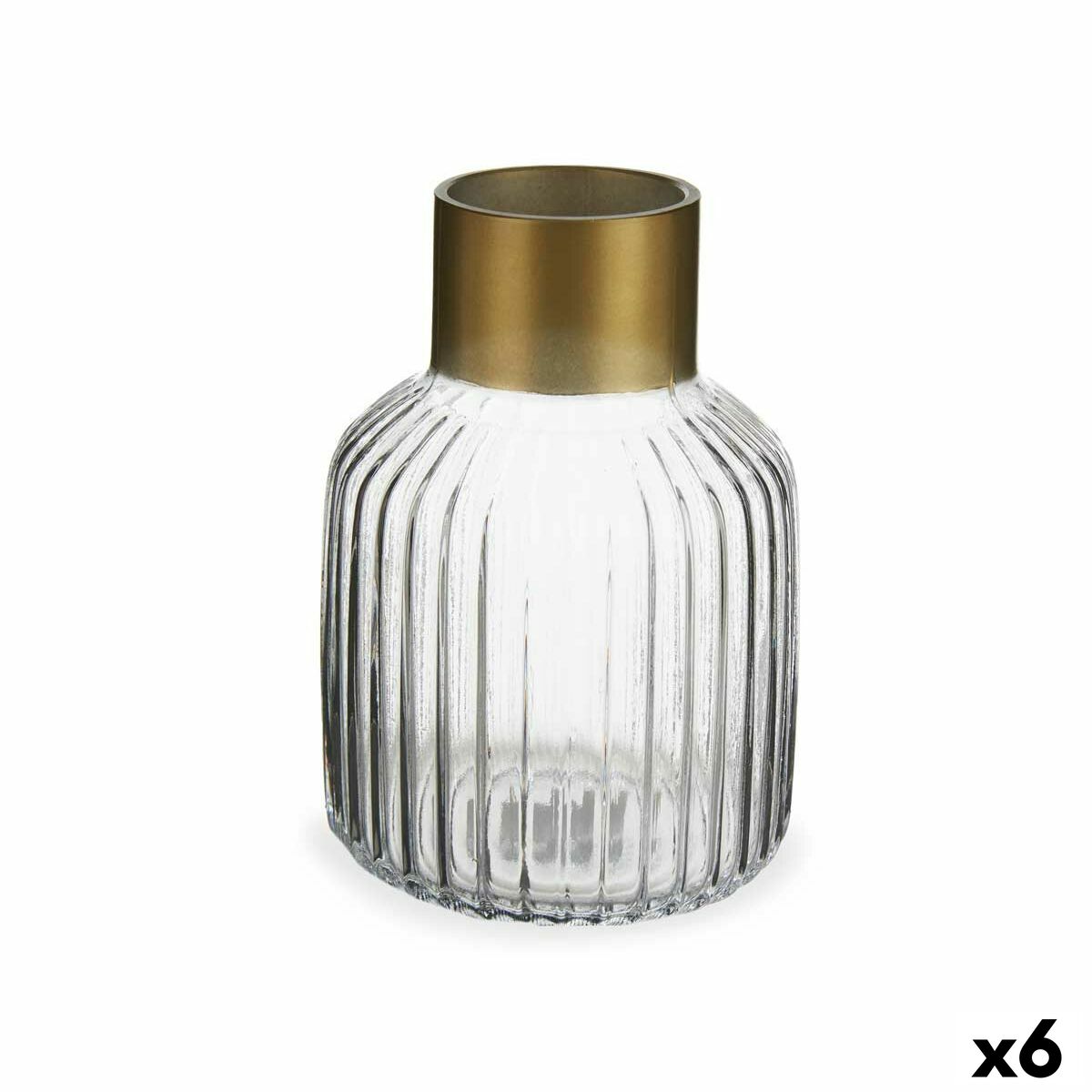 Vase Gennemsigtig Gylden Glas 14,5 x 22 x 14,5 cm (6 enheder)