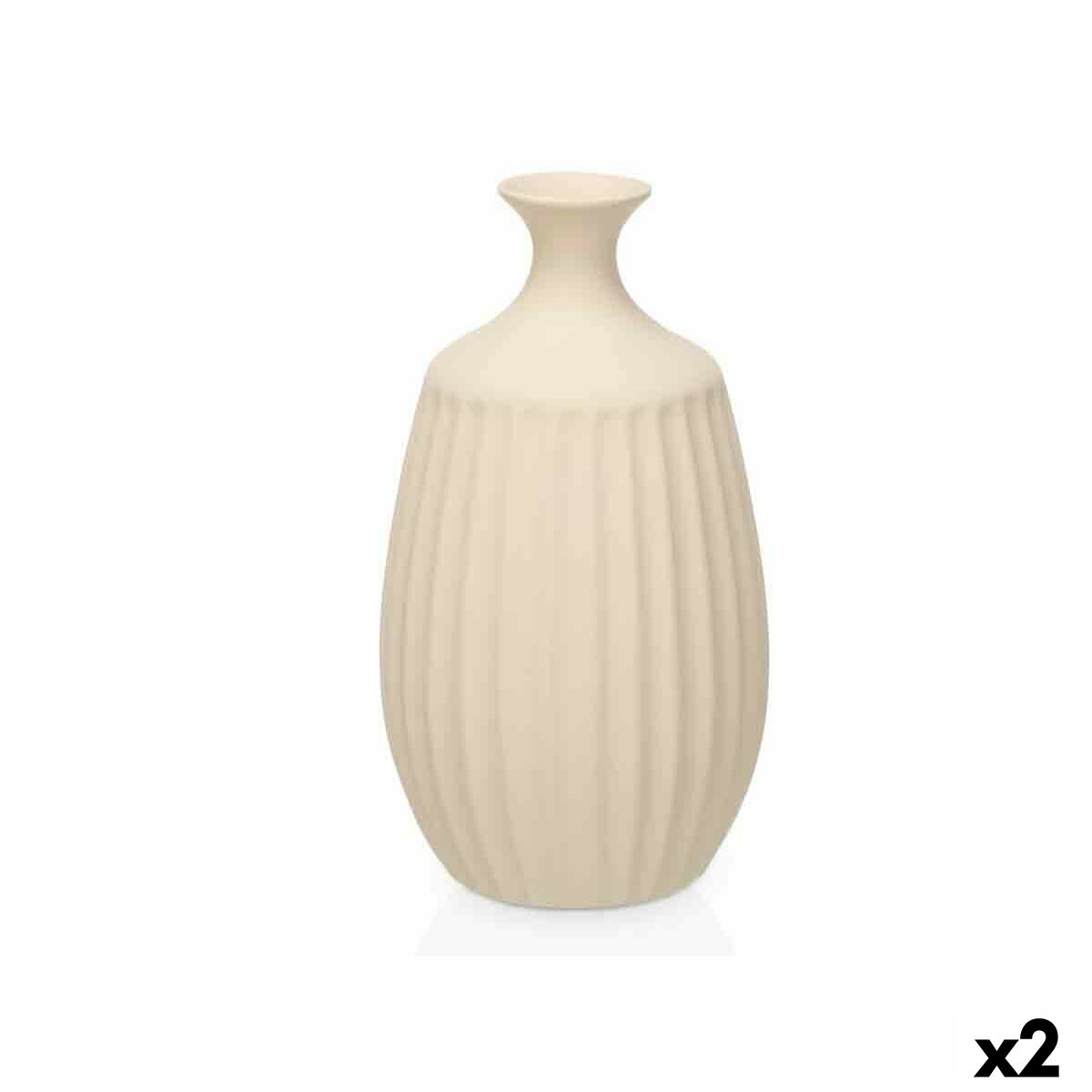 Vase Beige Céramique 21 x 39 x 21 cm (2 Unités) Rayures