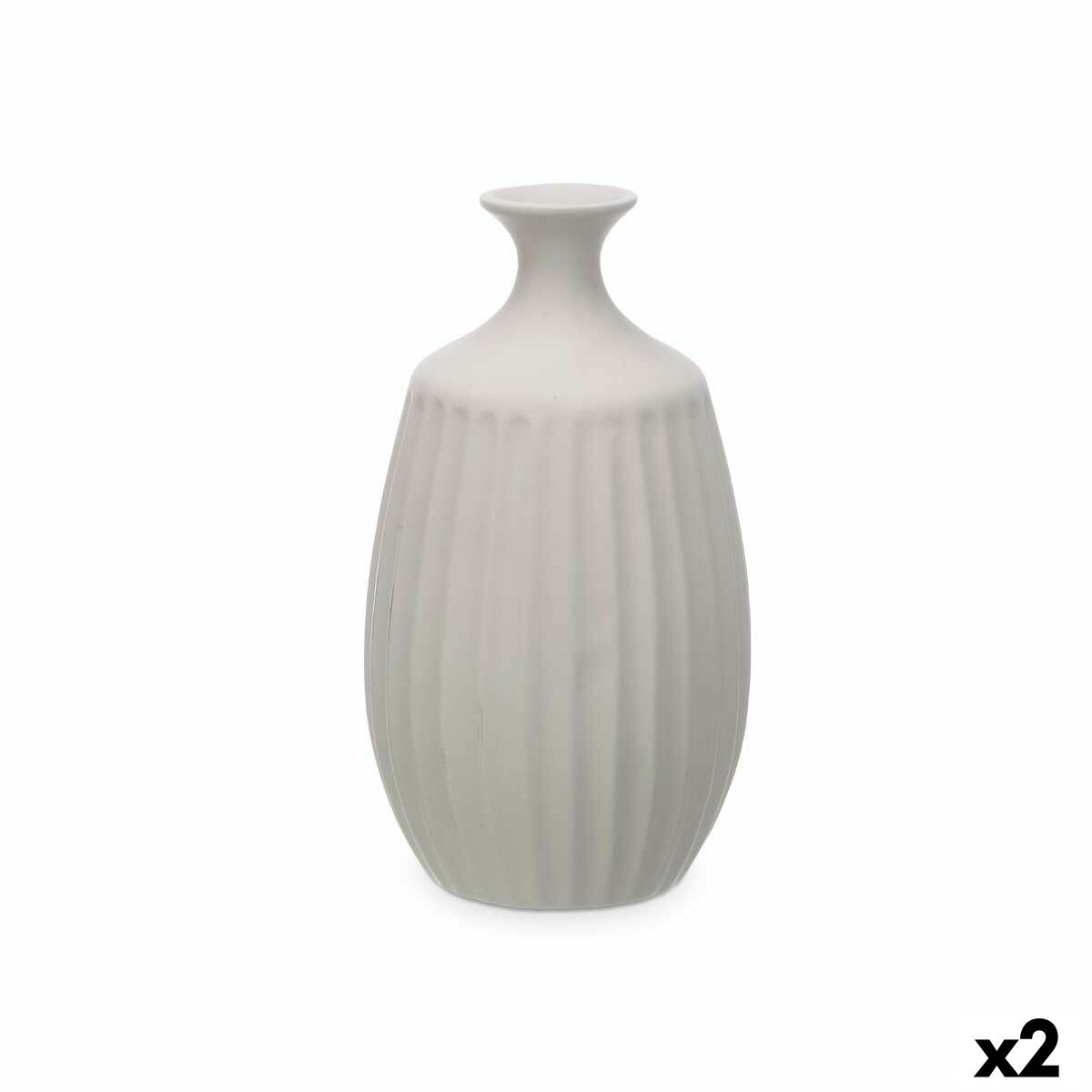 Vase Grå Keramik 21 x 39 x 21 cm (2 enheder) Striber