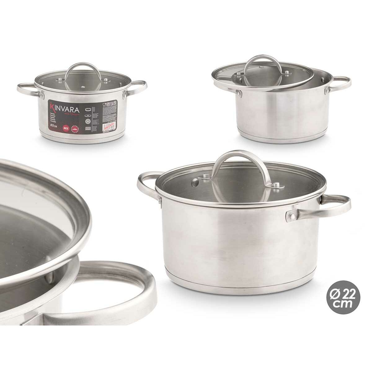 Casserole with glass lid Kinvara Silver 3,8 L 29 x 12 x 22 cm 29 x 16 x 22 cm Induction (6 Units), view 2