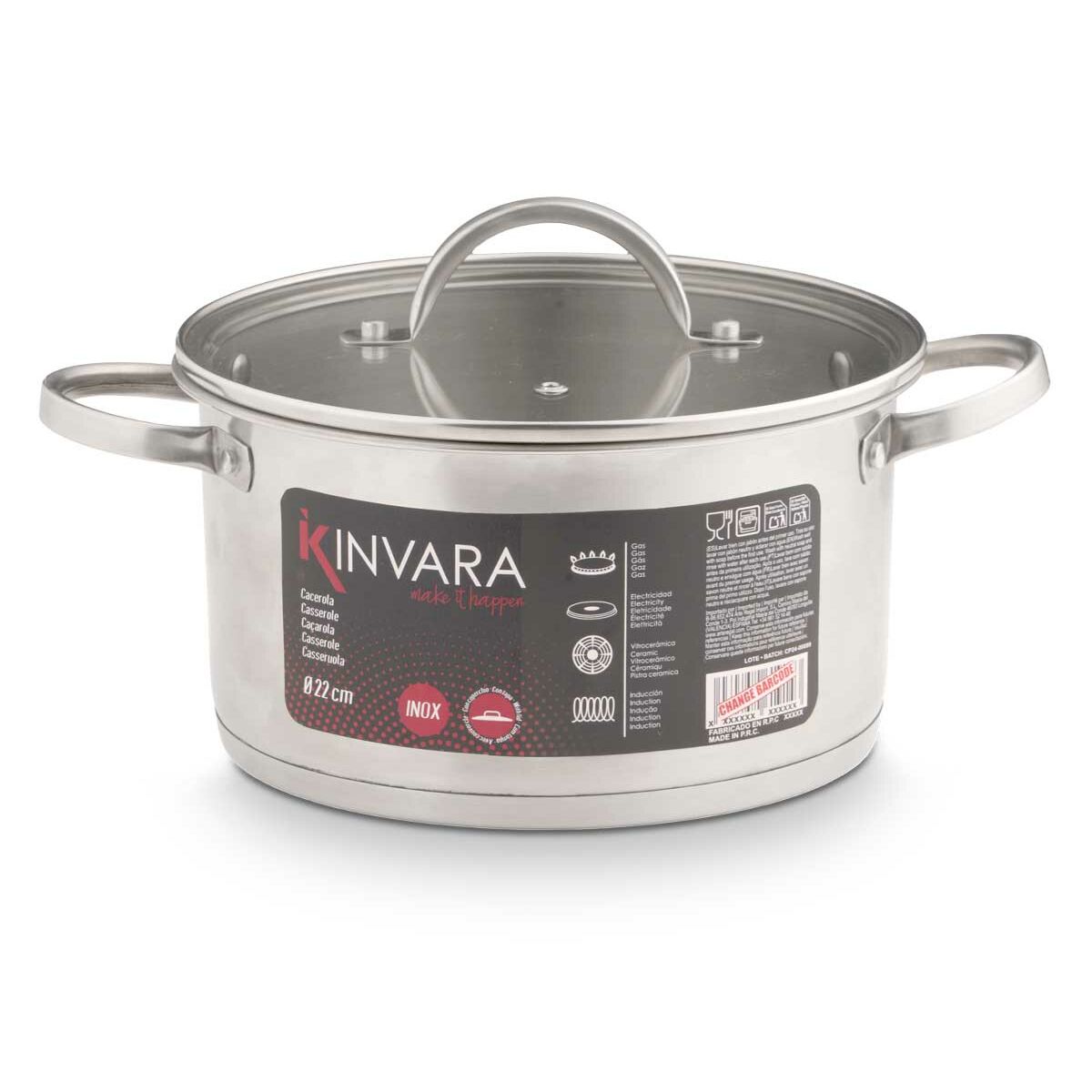 Casserole with glass lid Kinvara Silver 3,8 L 29 x 12 x 22 cm 29 x 16 x 22 cm Induction (6 Units), view 3