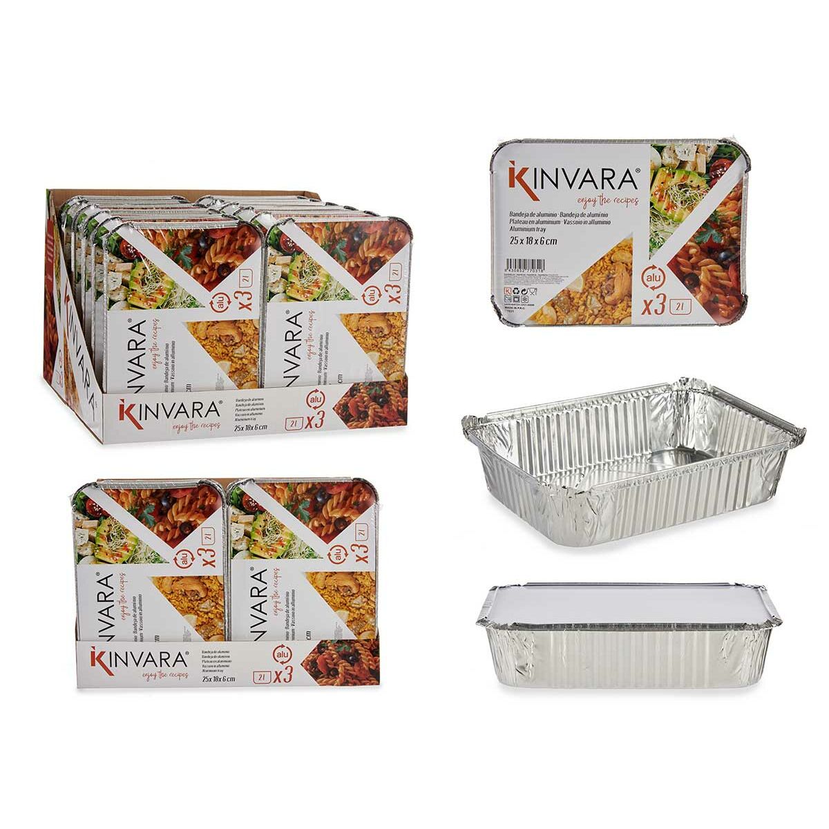 Image secondaire de Lot de plateaux pour aliments Kinvara 16161 Argenté Aluminium 2 L 25,5 x 6,8 x 19 cm (12 Unités)