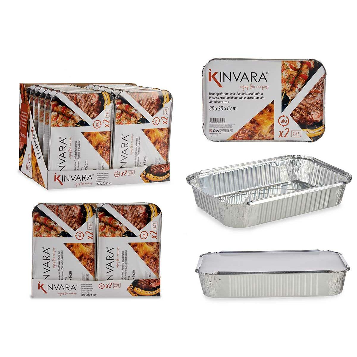 Image secondaire de Lot de plateaux pour aliments Kinvara 82176 Argenté Aluminium 2,3 L 21 x 6 x 30,5 cm (12 Unités)