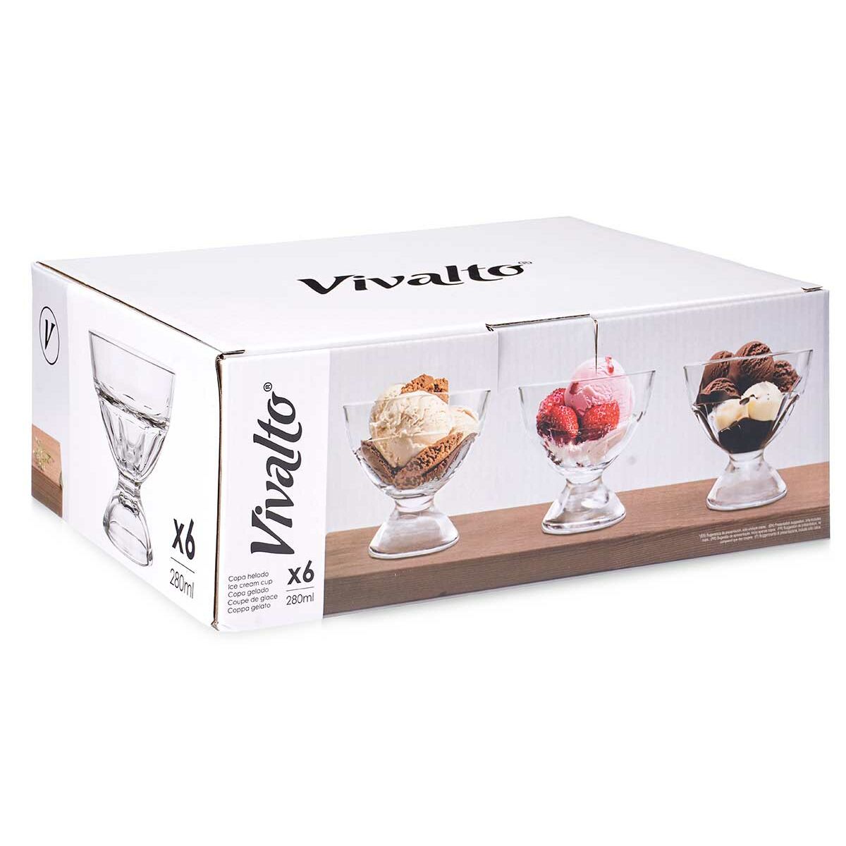 Ice Cream and Milk Shake Glass Vivalto Transparent Glass 280 ml (6 Units), view 3