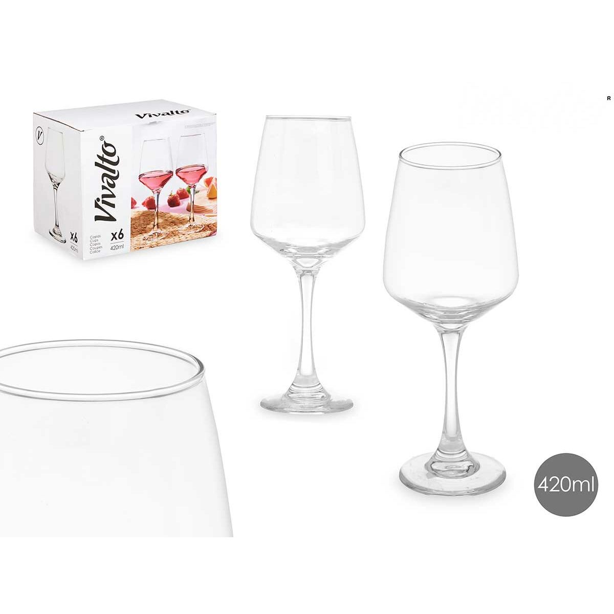 Wine glass Vivalto Transparent Glass 420 ml (6 Units), view 2