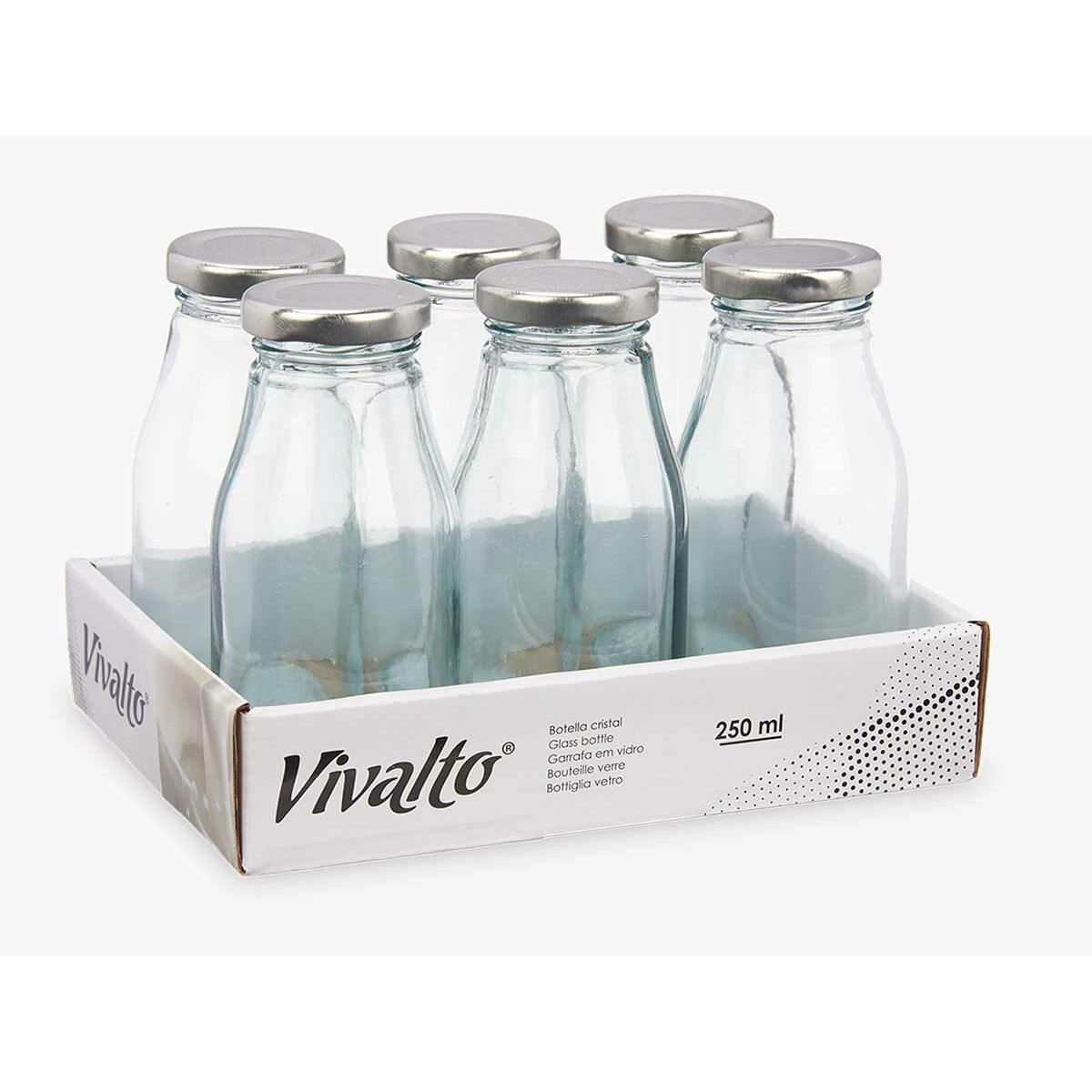 Glass Bottle Vivalto Transparent Silver PVC Metal Glass 250 ml (6 Units), view 3