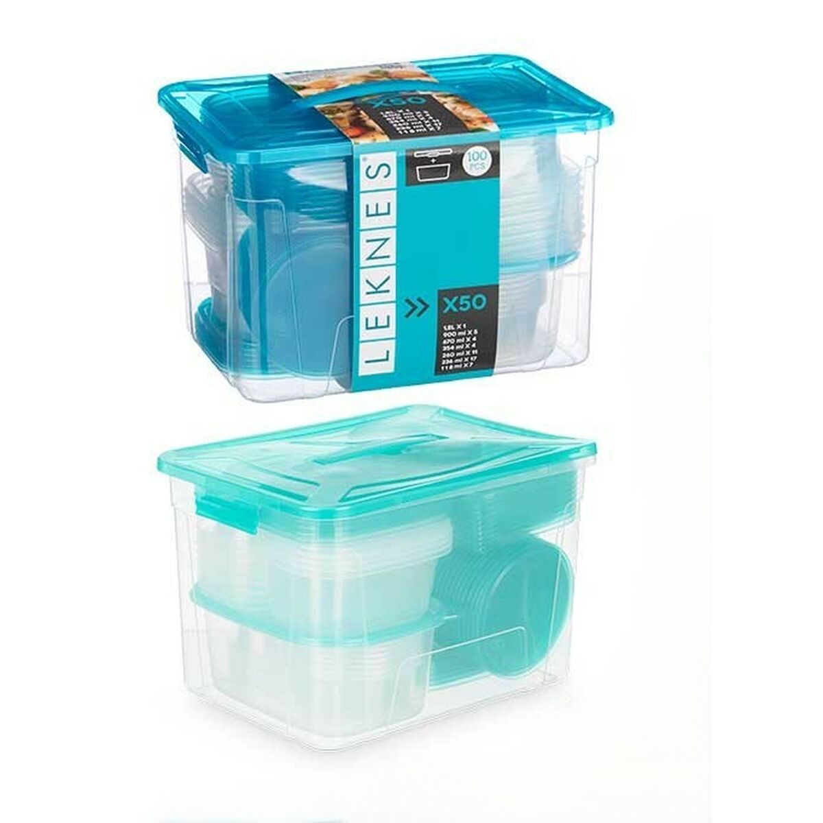 Set of lunch boxes Leknes Blue Green polypropylene 50 Pieces (4 Units), view 4