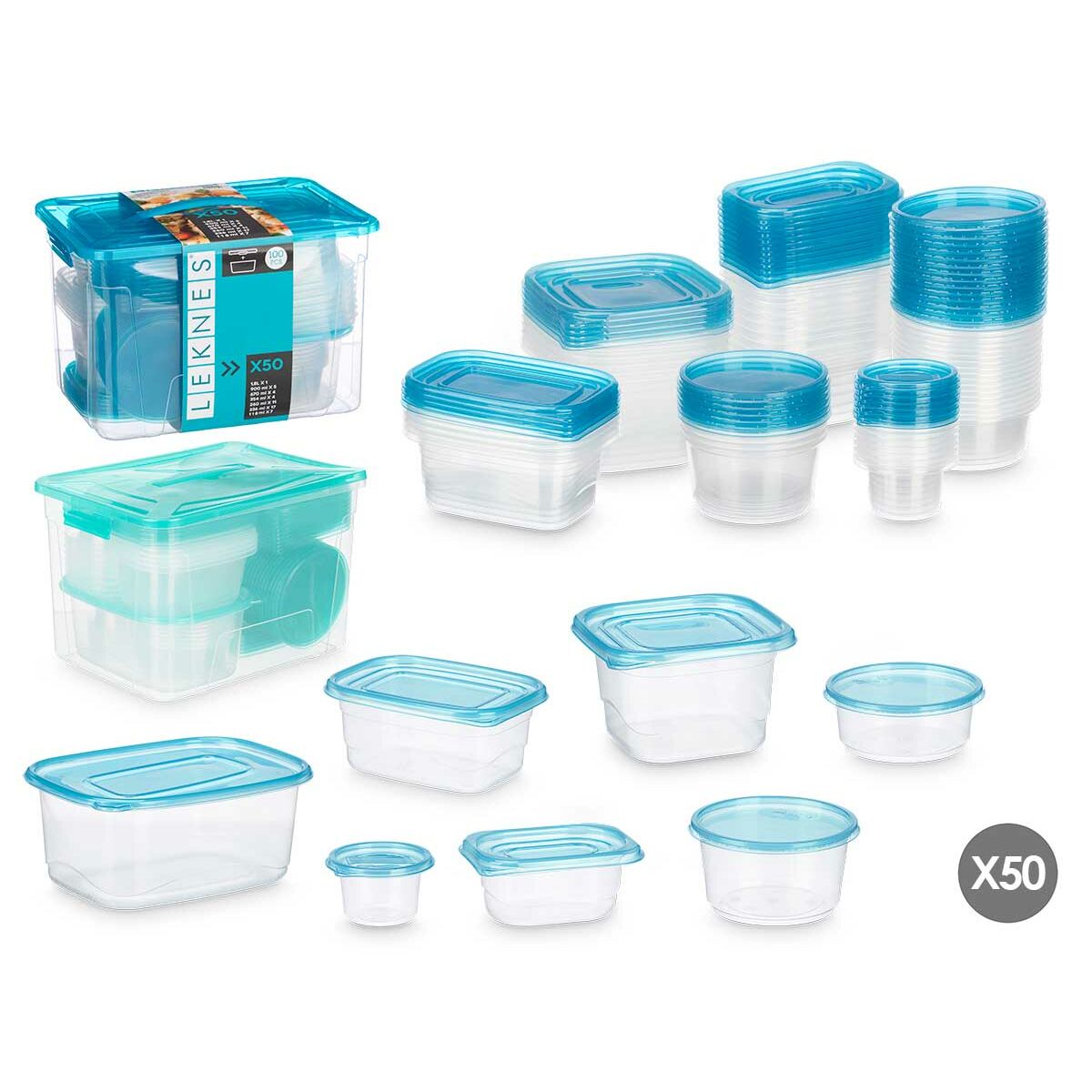 Set of lunch boxes Leknes Blue Green polypropylene 50 Pieces (4 Units), view 3