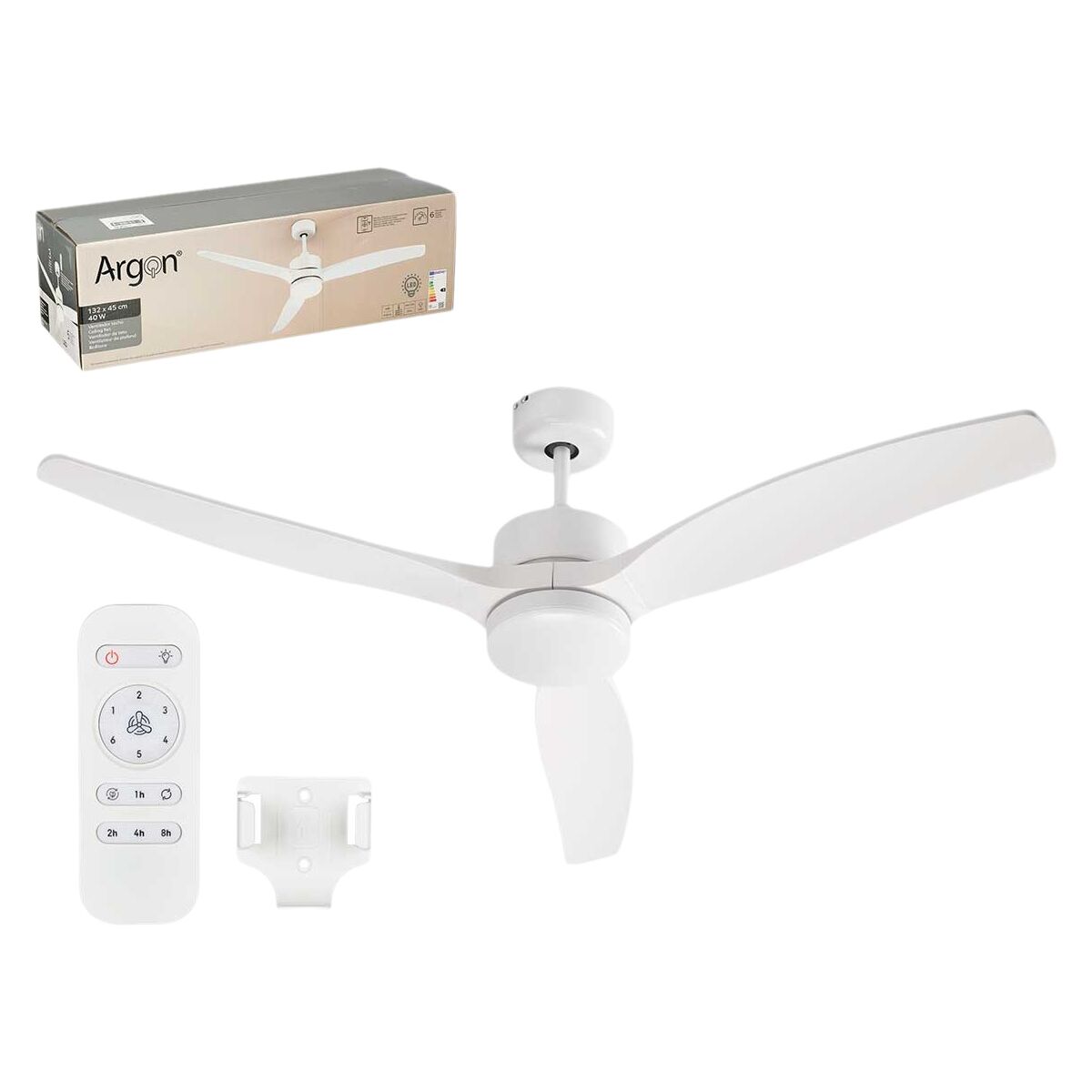 Image secondaire de Ventilateur de Plafond avec Lumière Argon W-FC5288-3C1L WH W-FC5288-3C1L WH Blanc 40 W Ø 132 cm