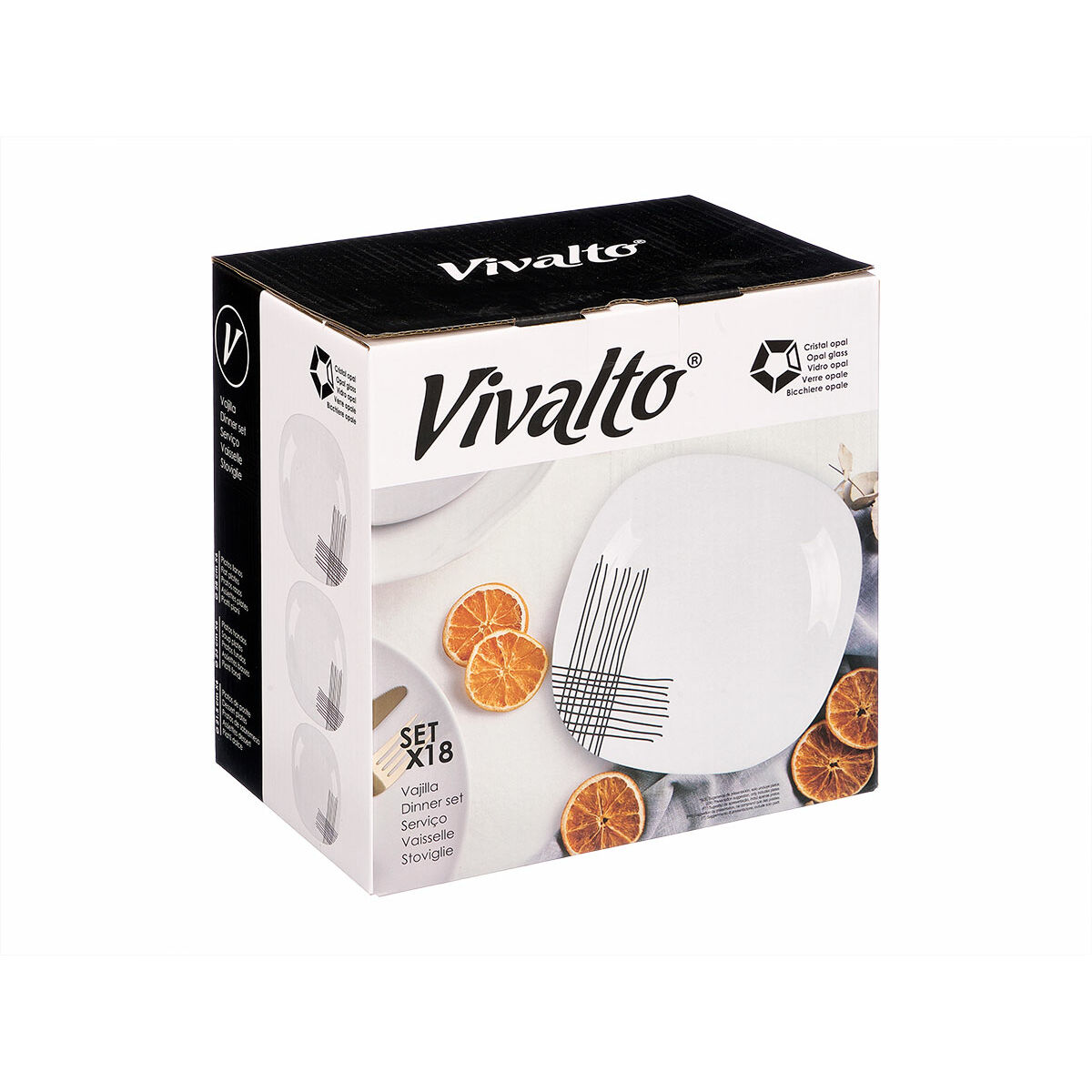 Tableware Vivalto White Black Opaline glass Stripes 18 Pieces (2 Units), view 2