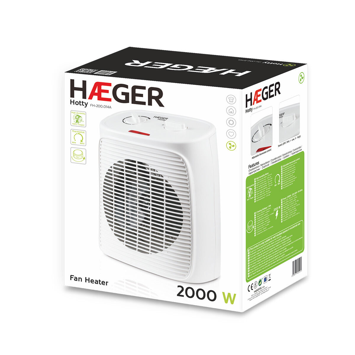 Thermo Ventilateur Portable Haeger Hotty Blanc 2000 W