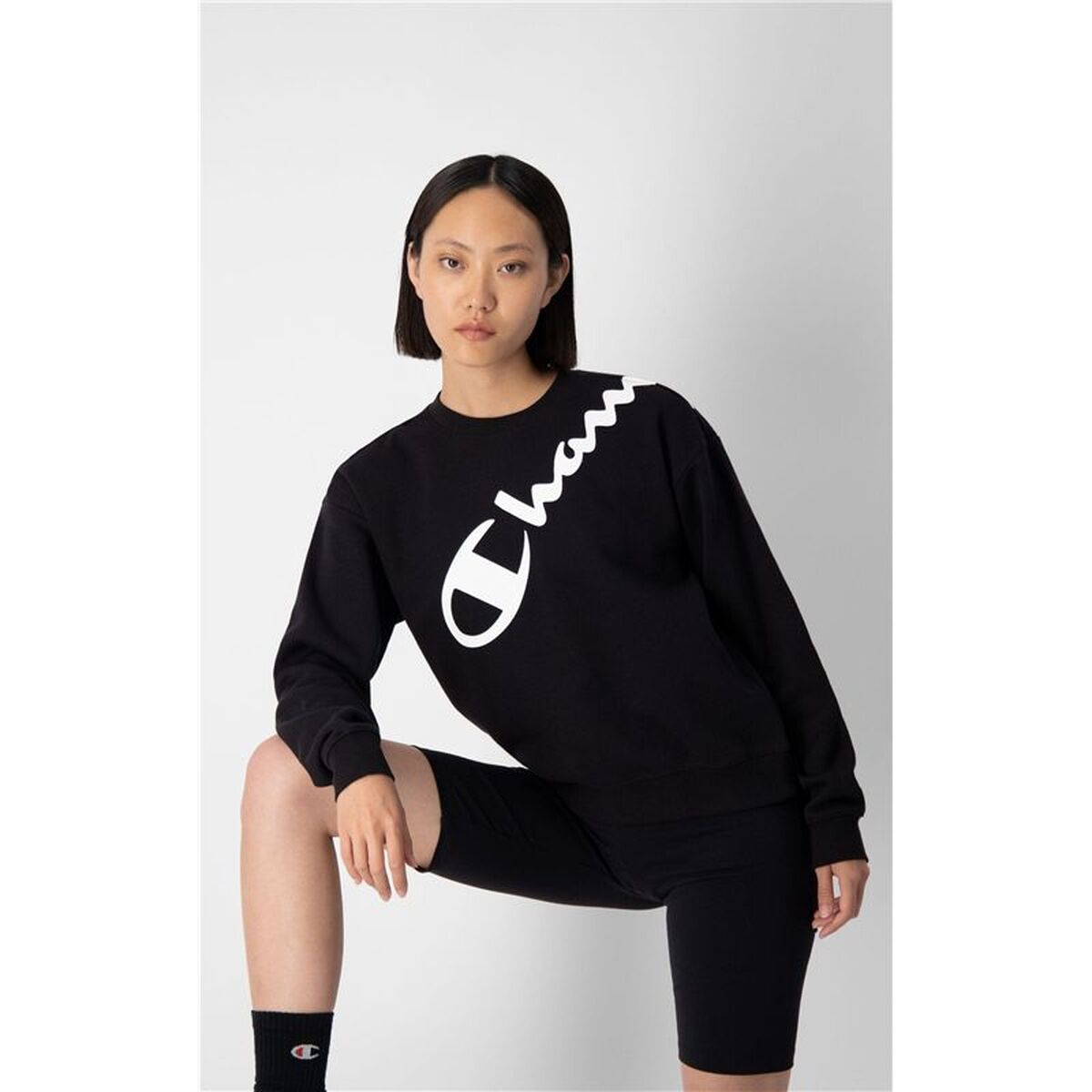 Womens Sweatshirt without Hood Champion Diagonal  Black