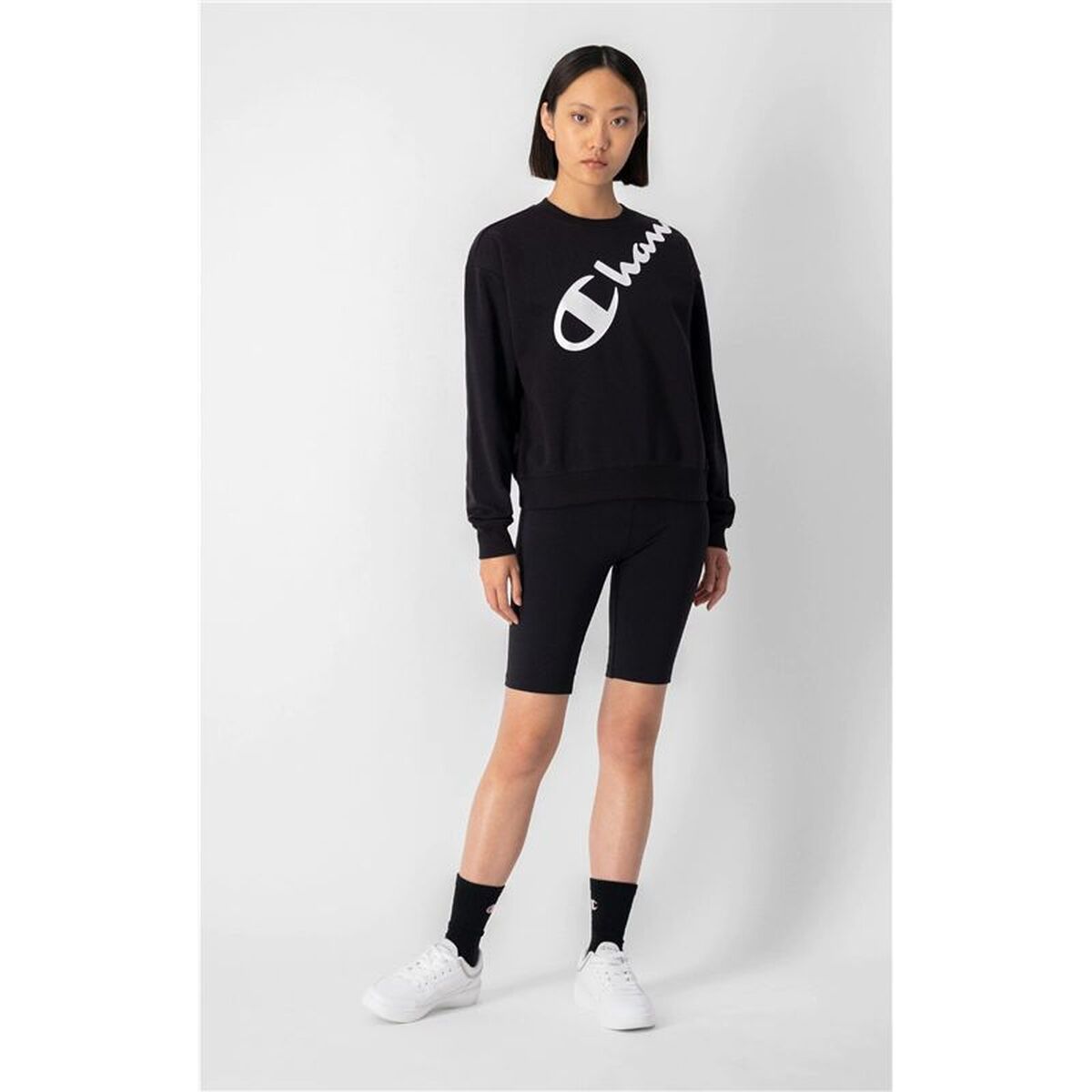 Womens Sweatshirt without Hood Champion Diagonal  Black