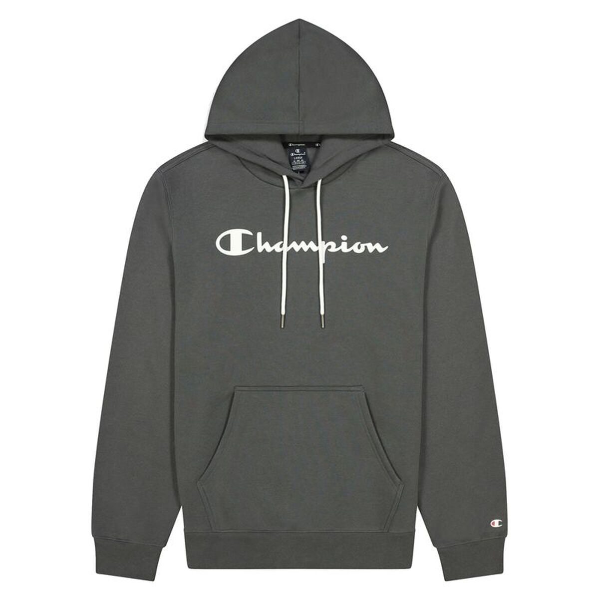 Herenhoodie Champion Script Logo Print Lichtgrijs