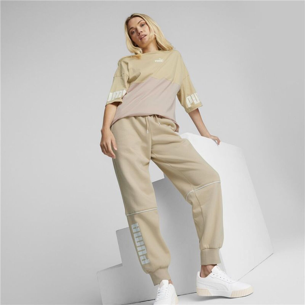 Lange sportbroek Puma Power Colorblock Beige Vrouw