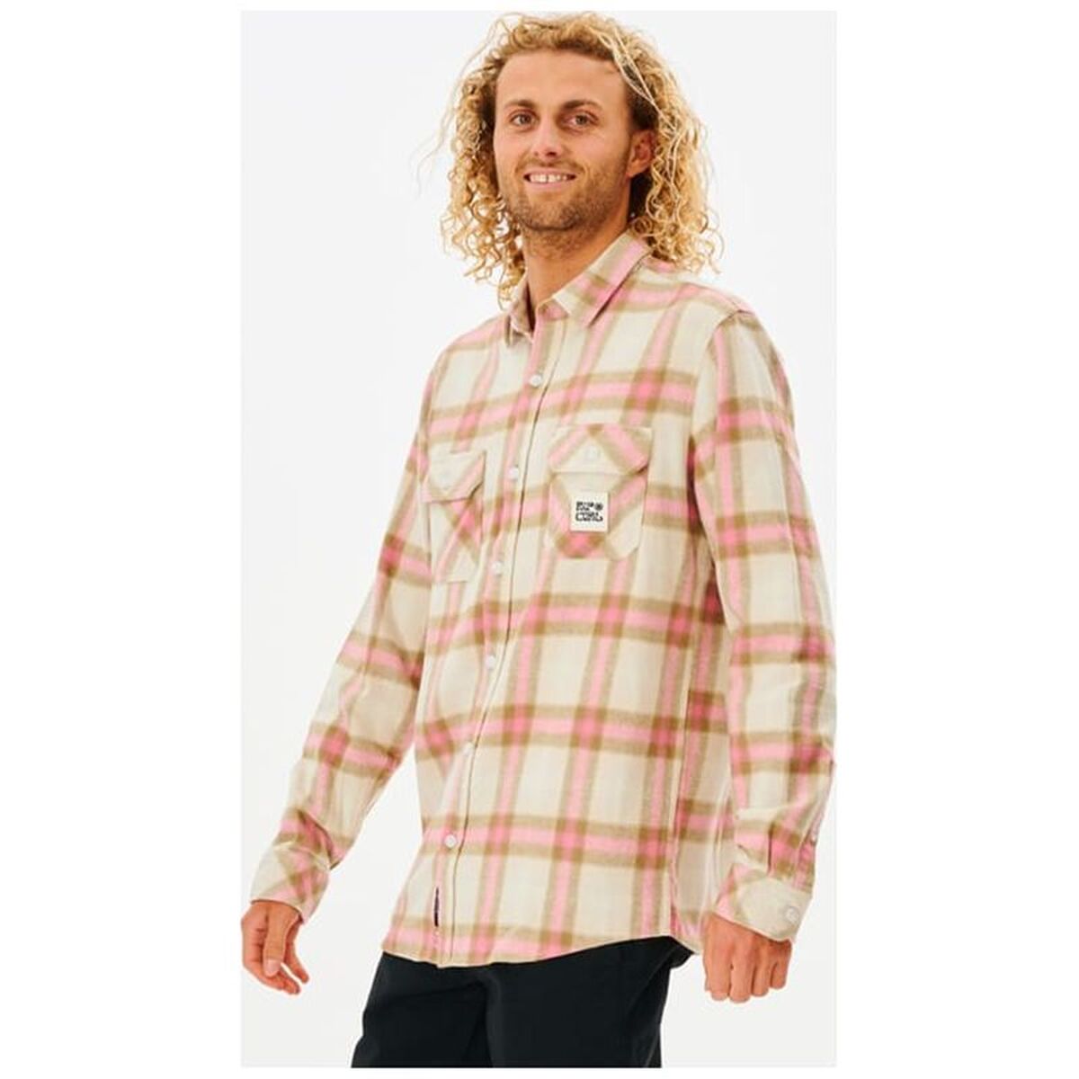 Mens Long Sleeve Shirt Rip Curl Salt Water Culture Beige (S)