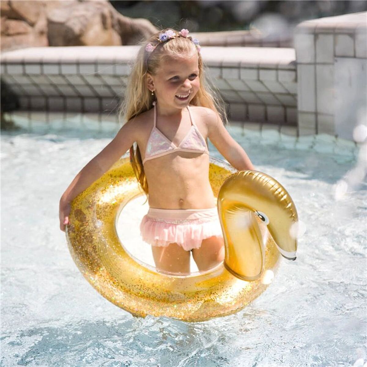 Inflatable Float Swim Essentials Glitter  Golden 70 cm
