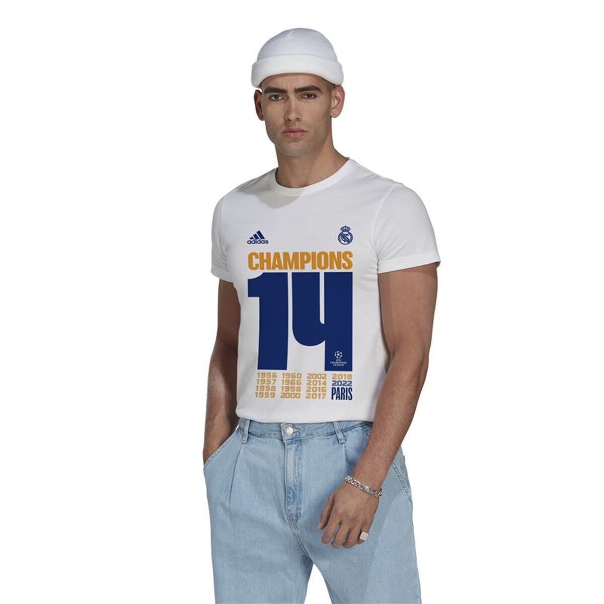 Heren-T-Shirt met Korte Mouwen Real Madrid C.F. Champions 2022 Wit