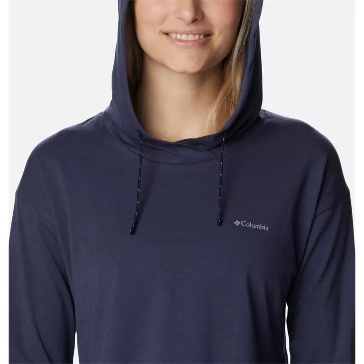 Womens Sweatshirt without Hood Columbia Sun Trek Eu Hooded Navy Blue