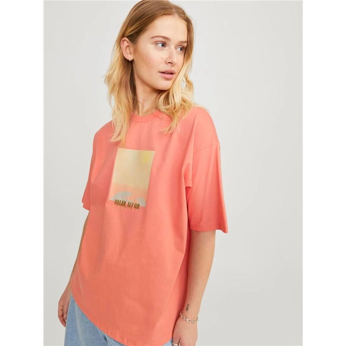 Dames-T-Shirt met Korte Mouwen Jack & Jones Jxpaige Oranje