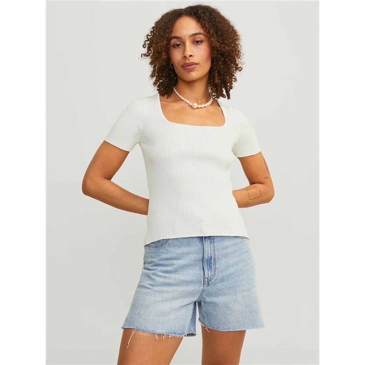 Dames-T-Shirt met Korte Mouwen Jack & Jones 12252768-11-4201 TCX Beige (XS)